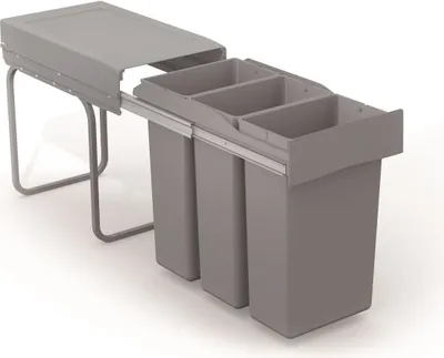 Zdjęcie produktu dla Victory Wbudowany pojemnik na śmieciTrio 30 litrów w kolorze aluminiowo-szarym, z pełnym wysuwem