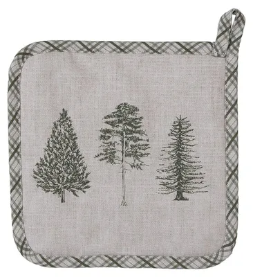 Produktbild von Clayre & Eef Topflappen 20x20 cm Beige Grün Baumwolle Tannenbäume