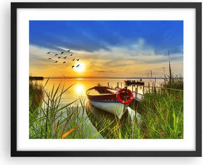 Produktbild von Gerahmtes Poster - Schwarzer Rahmen - Boot See Sonnenuntergang Sommer Menschen - 50x40 cm - Wand Bild - Wanddeko - Wandbilder - Wandposter - Bilderrahmen - Bilder - Kunstdruck - P2BAA50x40-3053