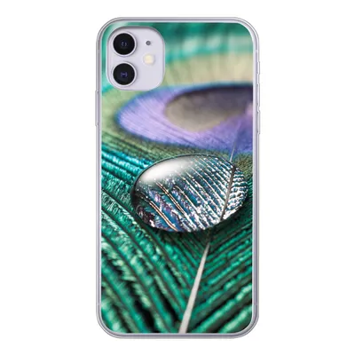 Produktbild von MuchoWow® Handyhülle Schutzhülle Hülle für iPhone 11 Nahaufnahme eines Wassertropfens auf einer Pfauenfeder Silikon Softcase Handy Hülle - Handytasche