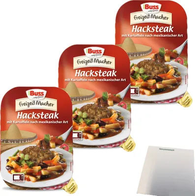 Produktbild von Buss Hacksteak nach mexikanischer Art würzig mit Kartoffeln und Gemüse 3er Pack (3x300g Packung) + usy Block