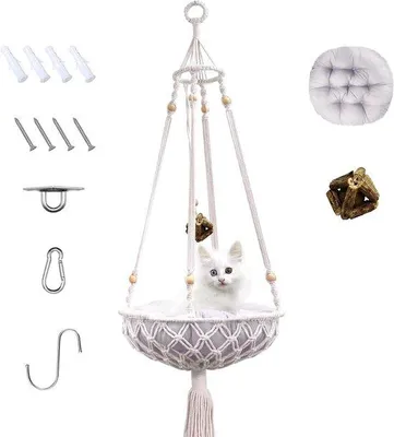 Obrázek produktu pro Lezecká židlička pro kočky – ručně vyrobený košík z bavlny – 35 x 119 cm – béžová