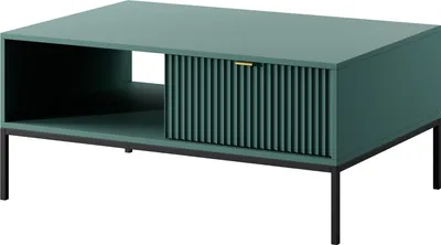 Produktbild von DomoHome Eleganter Couchtisch Nova – mit Goldakzent, Moderne Schublade aus MDF und Schwarzfarbene Metallbeinen, Minimalistisches Design, Farbe: Lablador, Größe: 104x104x46 cm