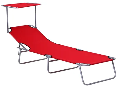 Produktbild von Outsunny Sonnenliege klappbar mit Sonnenschutz, 4-fach verstellbar, Rot, 187 x 58 x 36 cm