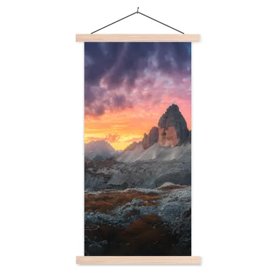 Produktbild von MuchoWow® Textilposter Felsen - Berg - Sonnenuntergang - Landschaft 60x120 cm mit holzfarbenen Rahmen - Holz