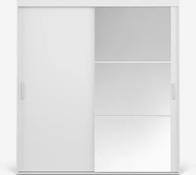 A white sliding door wardrobe with gray panels on the right side.