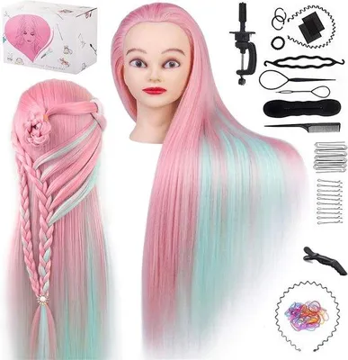 Productafbeelding van ShopGlobe - Oefenhoofd Kappershoofd - Oefenpop Kapper - Licht Roze/Licht Blauw - Incl. Accessoires