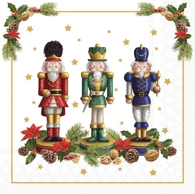 Produktbild von 20 Servietten Bearded Nutcracker - Drei farbige Nussknacker 33x33cm