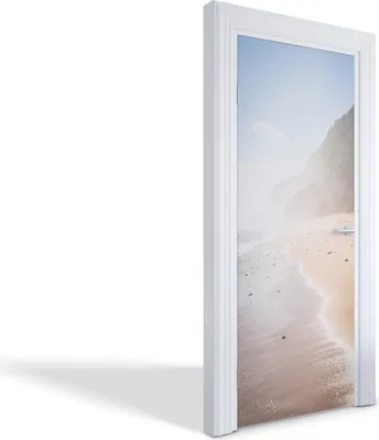 Produktbild von Türdeko Aufkleber Selbstklebende Wandsticker Personalisiert - Nebliger Strand - 85 x 205 cm