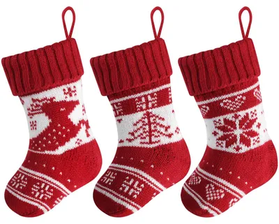 3 Weihnachtsstrümpfe zum Befüllen, rot, 17x15x12 cm