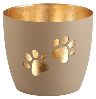 Produktbild von Gift Company Windlicht Madras Pfoten M, Teelichthalter, Kerzenhalter, Eisen, sandstone / Gold, H 8.5 cm, 1121604029