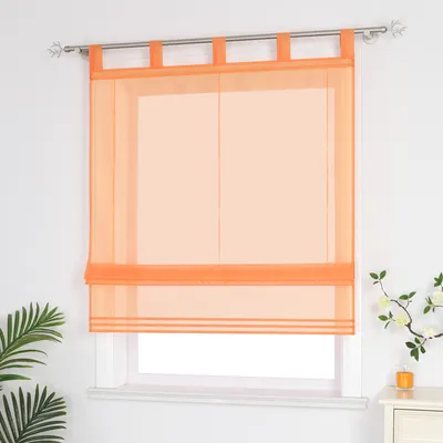 Produktbild von Delien Raffrollo mit Schlaufen Voile Uni Panneaux Küche Gardinen Modern Wohnzimmer Schlaufenrollo Orange BxH 100x140cm