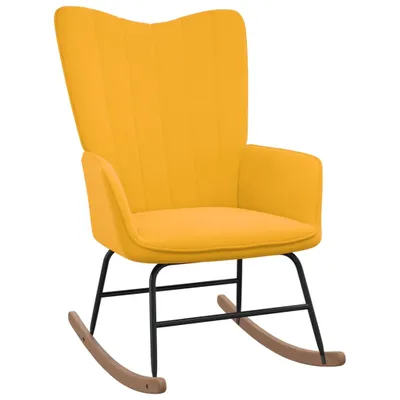 Image de Fauteuil à bascule "Hattert" en velours (100% polyester), bois de hêtre massif, acier jaune moutarde. Dimensions (L/H/P) 61x98x78 cm