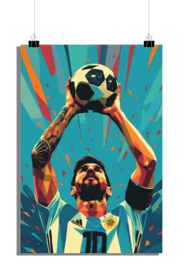 Produktbild von Lionel Messi Poster - Fußball Poster - Argentinien Trikot Poster - Weltmeisterschaft Poster - Pop Art Poster - 51x71cm - Perfekt zum Einrahmen