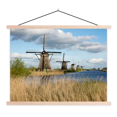 Produktbild von MuchoWow® Textilposter Mühle - Landschaft - Niederlande 150x113 cm mit holzfarbenen Rahmen - Poster