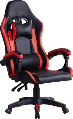 Image de Chaise de bureau ergonomique Gaming, avec accoudoir, appuie-tête, coussin lombaire, rouge