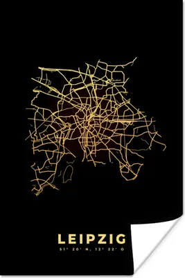 Produktbild von MuchoWow® Poster Leipzig - Karte - Gold - Stadtplan 40x60 cm - Plakate für die Wand - Poster Babyzimmer
