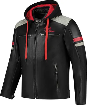 Zdjęcie produktu dla Rusty Stitches Jari Hooded V2 Motorrad Lederjacke, schwarz/grau/rot, M