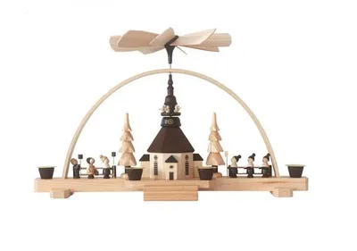 Produktbild von Schwibbogenpyramide mit der Seiffener Kirche Höhe=25cm NEU