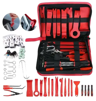 Imagen del producto de Kit de herramientas para retirar revestimientos de automóviles, fabricado en nylon duradero, con estuche de transporte portátil, color rojo