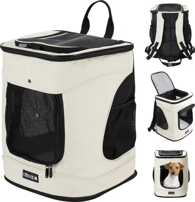 Produktbild von CADOCA® Haustierrucksack bis 12 kg verstellbare Gurte faltbar Kurzleine Reflektorstreifen Haustier Tragetasche Katze Hund Rucksack beige