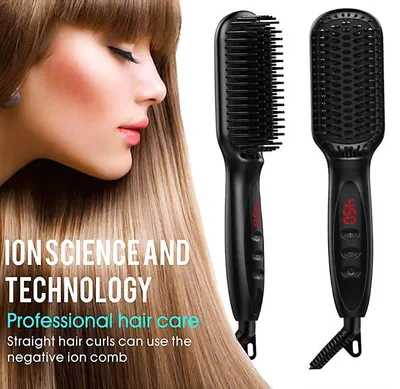 Produktbild von Haarglätter-Bürste, elektrische Haarbürste, Heißkamm-Glätter für Haare, Anti-Verbrühungs-Keramik-Bartglätter-Bürste