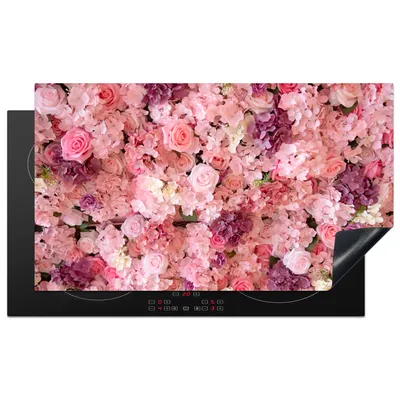 Produktbild von KitchenYeah© Herdabdeckplatte Blumen - Rosa - Rosen , 91x52cm, Küche Deko, Glaskeramikkochfeld Herdabdeckung, Abdeckplatte fùr Kochfeld