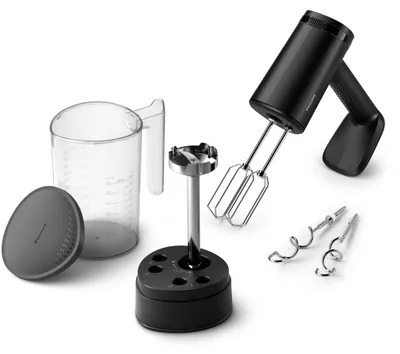 Produktbild von Philips Handrührgerät Serie 5000, 5 Geschwindigkeitsstufen + Turbofunktion, Knetzubehör, schwarz (HR3781/10)