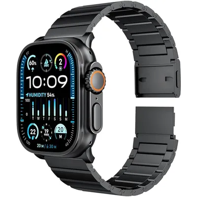 Produktbild von FFO2World Titan Armband für Apple Watch – Magnetverschluss – Schwarz – Herrenarmband – Kompatibel mit 42mm (Serie 3/2/1), 44/45/46/49mm, Series 1–10