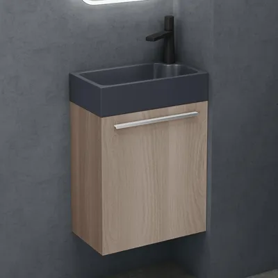 Produktbild von doporro Badmöbel-Set Waschtisch mit Unterschrank in Hell Eiche Waschbeckenunterschrank Gäste WC 46x26x63cm mit matt Anthrazit Waschbecken Pisa