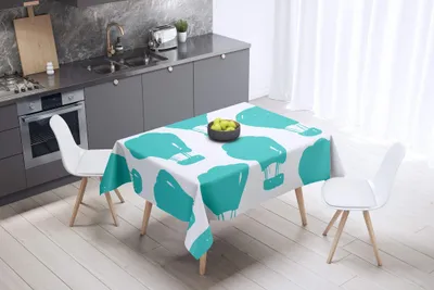 Tischdecke 140x140 cm, Polyester, wasserabweisend, türkis-weiß