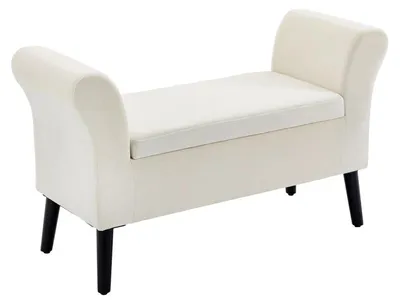 Immagine prodotto di Panca – Panca imbottita – Panca da letto – Panca contenitore – Panca da divano – Colore: Bianco crema – Stile: Vintage – Dimensioni: 111,5 x 41 x 65 cm