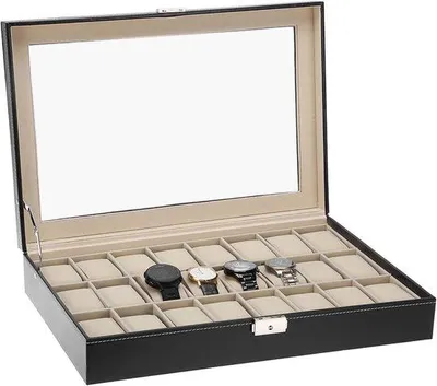Productafbeelding van Famanu horlogebox met kussen en 24 vakken - Zwart
