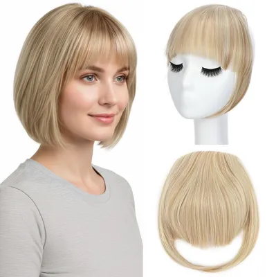 Image de Postiche clip-in de type "queue de cheval", de couleur blonde naturelle, avec des mèches blondes plus claires, pour femmes