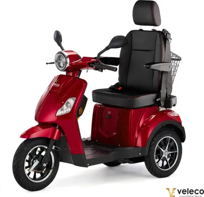 Produktbild von Veleco Draco Elektromobil - Kapitänssitz mit hoher Rückenlehne - 800W - Alarm - Fernbedienung - Seniorenmobil - 3-Rad Mobilitätsroller (Rot)