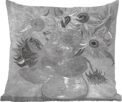 Produktbild von MuchoWow® Zierkissen Sofakissen Wohnzimmer Dekokissen 50x50 cm Sonnenblumen - Vincent van Gogh - Schwarz - Weiß - Komfort - Sofakissen