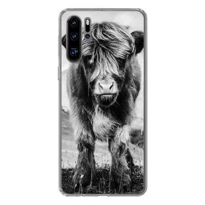 Produktbild von MuchoWow® Handyhülle Schutzhülle Hülle für Huawei P30 Pro Schottischer Highlander - Berg - Schwarz - Weiß Silikon Softcase Handy Hülle - Schutzdeckel
