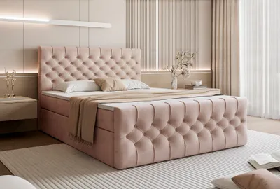 Produktbild von TAURIEL Boxspringbett 140x200 cm mit Stauraum – mit Matratze & Topper - Rosa