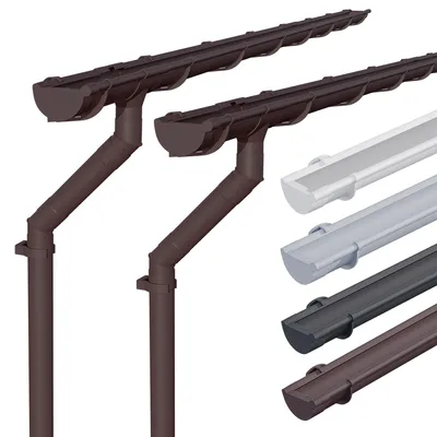 Produktbild von INEFA 2x Dachrinnenset Kunststoff NW100 / 100mm halbrund 5m Dunkelbraun, Regenrinne PVC für Gartenhaus & Carport, Dachrinnen Set, Dachrinne Kunststoff  Germany