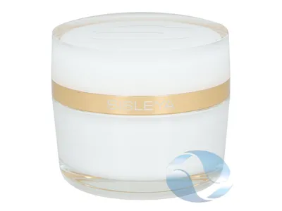 A white jar of cream with a gold band, on a white background.