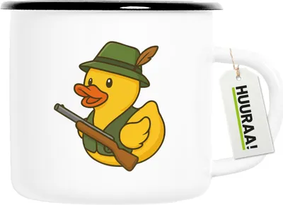 Produktbild von Huuraa Emaille Tasse Quietscheente Jäger Comic Gummiente 300ml Vintage Campingbecher Geschenkidee