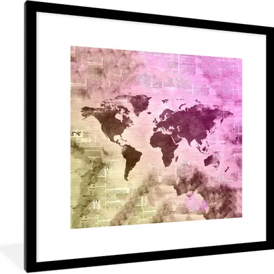 Produktbild von MuchoWow® MuchoWow® Gerahmtes Poster Weltkarte - Farben - Zeitungen 40x40 cm - Poster mit zchwarzem Bilderrahmen - Poster - Plakat im Rahmen
