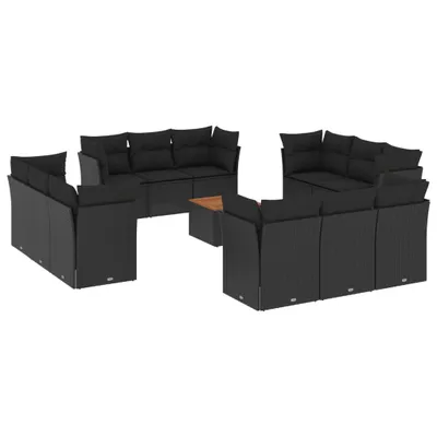 Produktbild von 13-tlg. Garten-Sofagarnitur mit Kissen Schwarz Poly Rattan