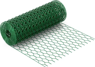Produktbild von Wiltec Maschendrahtzaun Grün 60 cm x 10 m, 0,6 mm Stärke 25 x 25 mm Maschengröße, Volierendraht 6-Eck aus Stahl verzinkt, Drahtgitter, Vogeldraht