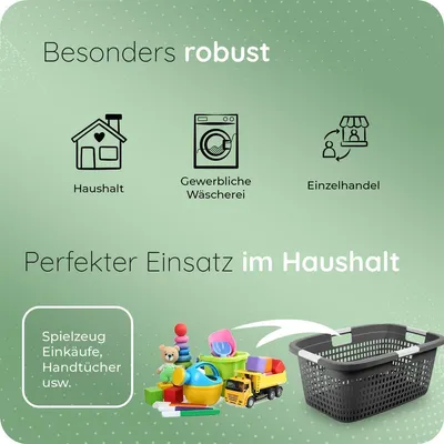 Produktbild von Novaliv 2 Stück Wäschekorb mit 4 Griffen 40L Anthrazit, Wäschebox Set Wäscheeimer Wäschebehälter für Bad Wäsche Schmutzwäsche, Wäschekörbe Laundry Basket Aufbewahrung Korb Sammler Box