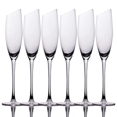 Produktbild von Intirilife 6x Champagner Glas mit moderner Kante - 150 ml Füllmenge - Sekt Prosecco Glas Spülmaschinenfest Kristallglas stoßfest