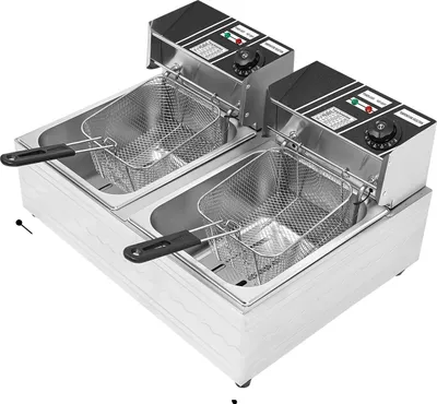Zdjęcie produktu dla frytownica elektryczna 12 l, podwójne zbiorniki, regulowana temperatura 60-200 ℃, jasnoszara