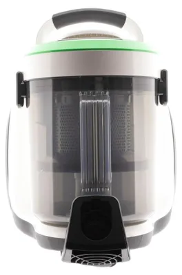 A close-up, front-facing view of a vacuum cleaner's dustbin.