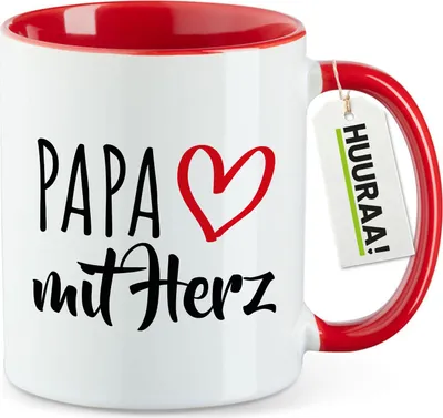 Produktbild von Huuraa Kaffeetasse Papa mit Herz 330ml Rot Keramik Kaffeebecher Geschenkidee