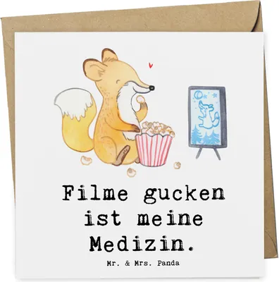 Produktbild von Mr. & Mrs. Panda Glückwunschkarte Fuchs Filme gucken - Weiß - Geschenk, doppelkarte, TV, Grußkarte, faltkarte, Filmabend, Kino, Klappkarte, anlasskarte, Fernsehen